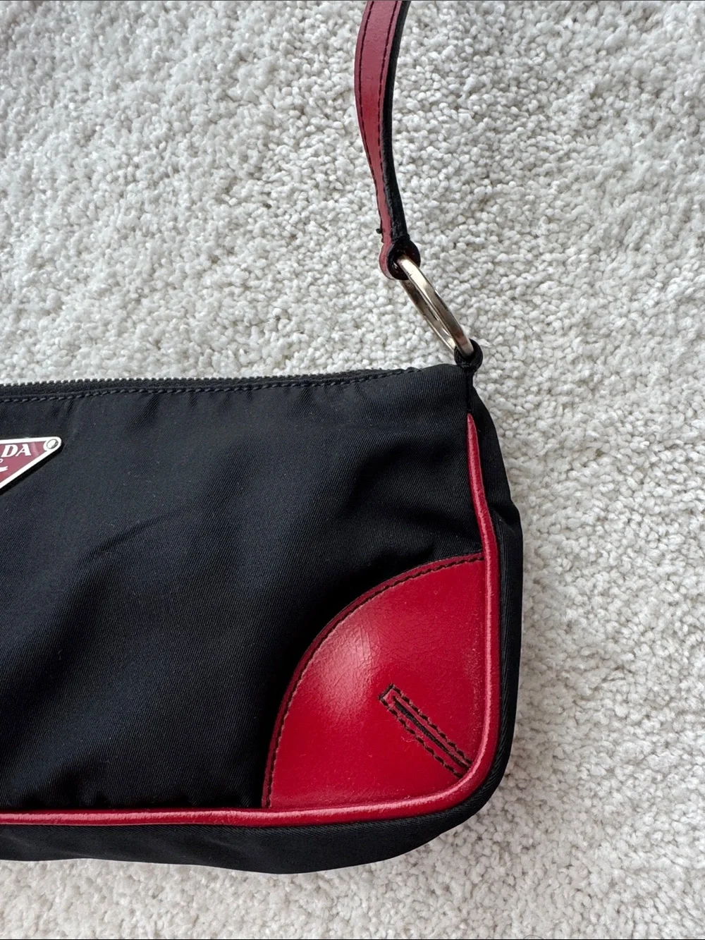 Prada Black and Red Leather-Trim Shoulder Bag